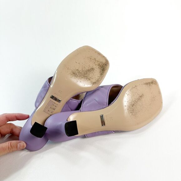 GUCCI Purple Marmont Sandals Size 38 Kitten Heel Matelasse Quilted Leather - Picture 10 of 13